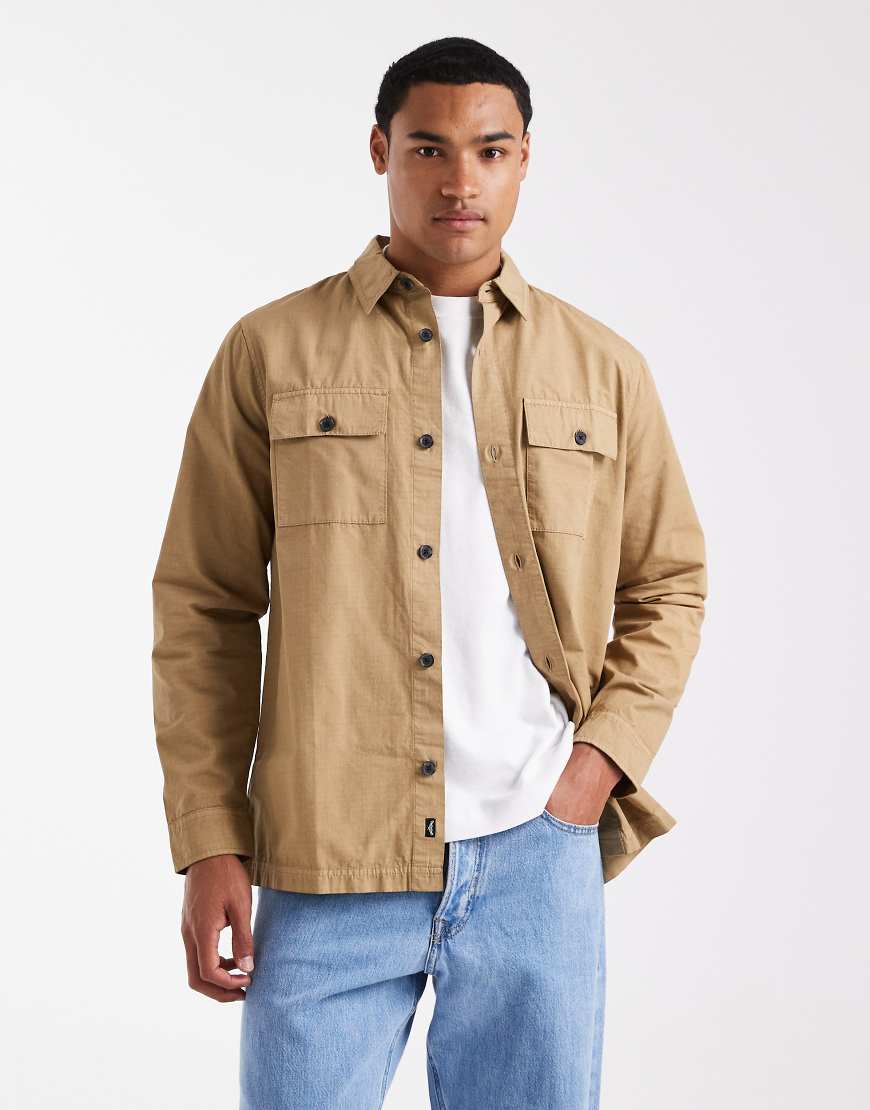 Threadbare - Hemdjacke in Stein aus Baumwoll-Popeline mit Knopfleiste-Neutral von Threadbare