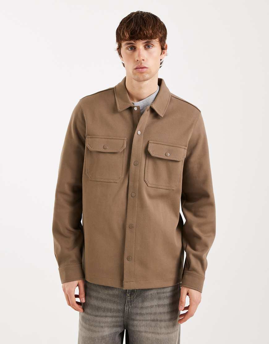 Threadbare - Hemdjacke in Taupe mit Taschen vorne-Neutral von Threadbare