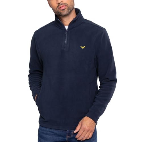 Threadbare Herren-Pullover mit 1/4-Reißverschluss, langärmelig, Fleece, mit Reißverschluss, Sport, Golf, Navy, L von Threadbare