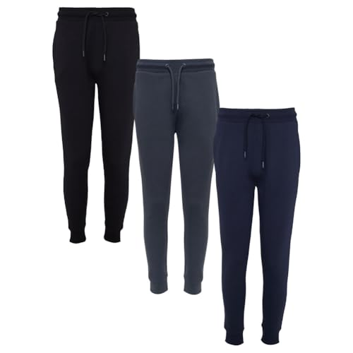Threadbare Herren Cuffed Jogpant Sweatpants Pack of 3 Trainingshose, Schwarz, Marineblau, Eisen-Anthrazit, L (3er Pack) von Threadbare