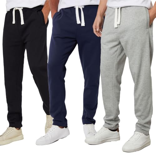 Threadbare Herren Straight Leg Joggers Trainingshose, Dark Mix (Schwarz, Grau Meliert & Marineblau), XL (3er Pack) von Threadbare