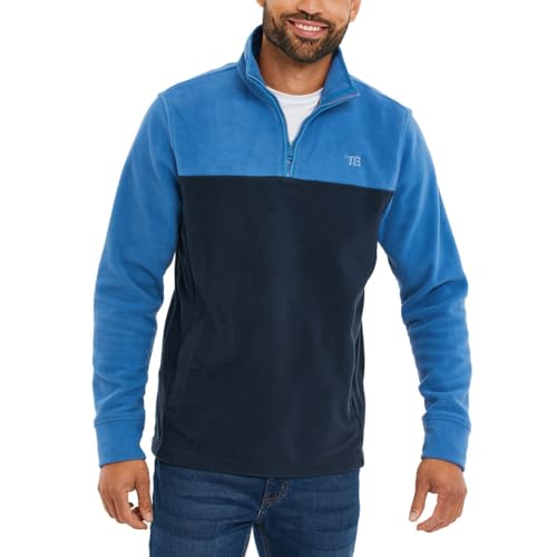 Threadbare Herren Two Tone Colourblock Quarter Zip Microfleece Jumper Sweatshirt, Kobaltblau/Marineblau, M von Threadbare