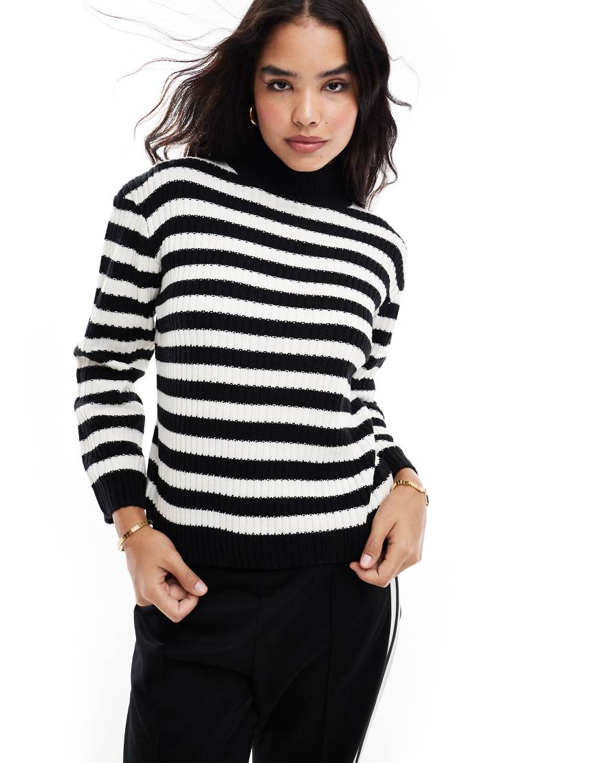 Threadbare - Hochgeschlossener, gestreifter Oversize-Pullover in Schwarz-Weiß Threadbare - Hochgeschlossener, gestreifter Oversize-Pullover in Schwarz-Weiß von Threadbare