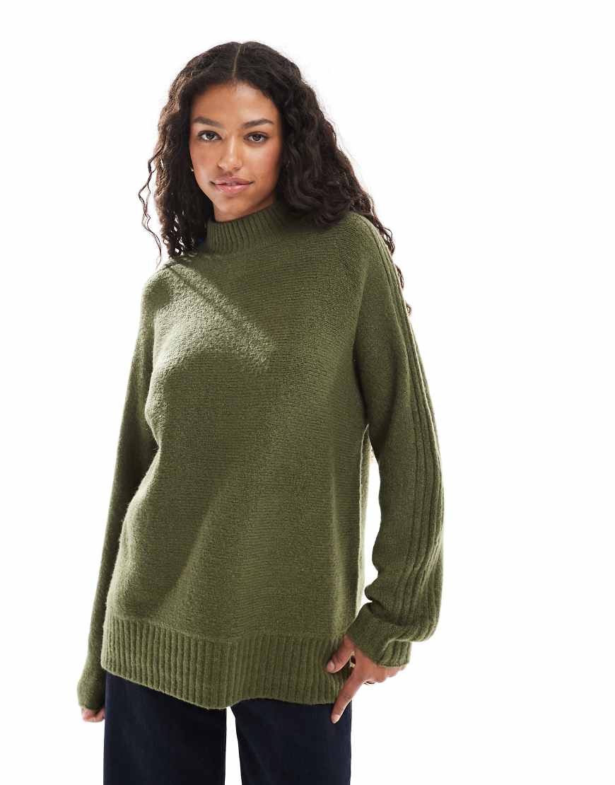 Threadbare - Hochgeschlossener Oversize-Pullover in Khaki-Grün von Threadbare