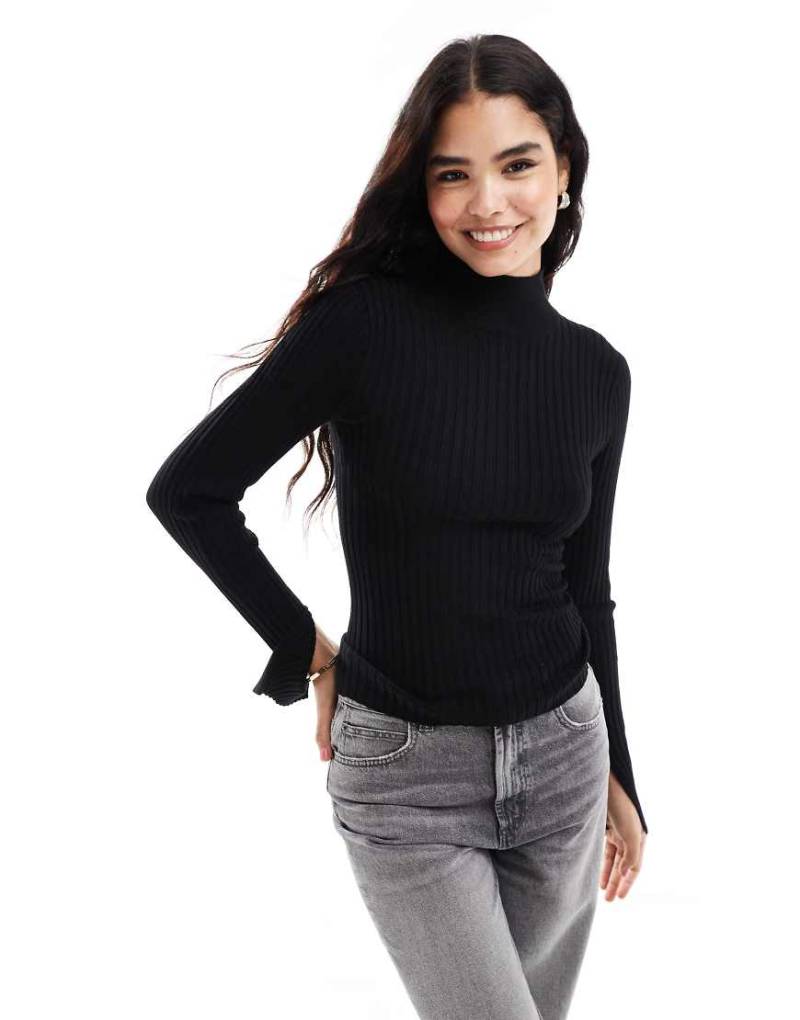 Threadbare - Hochgeschlossener Pullover in Schwarz mit geschlitzten Ärmeln von Threadbare