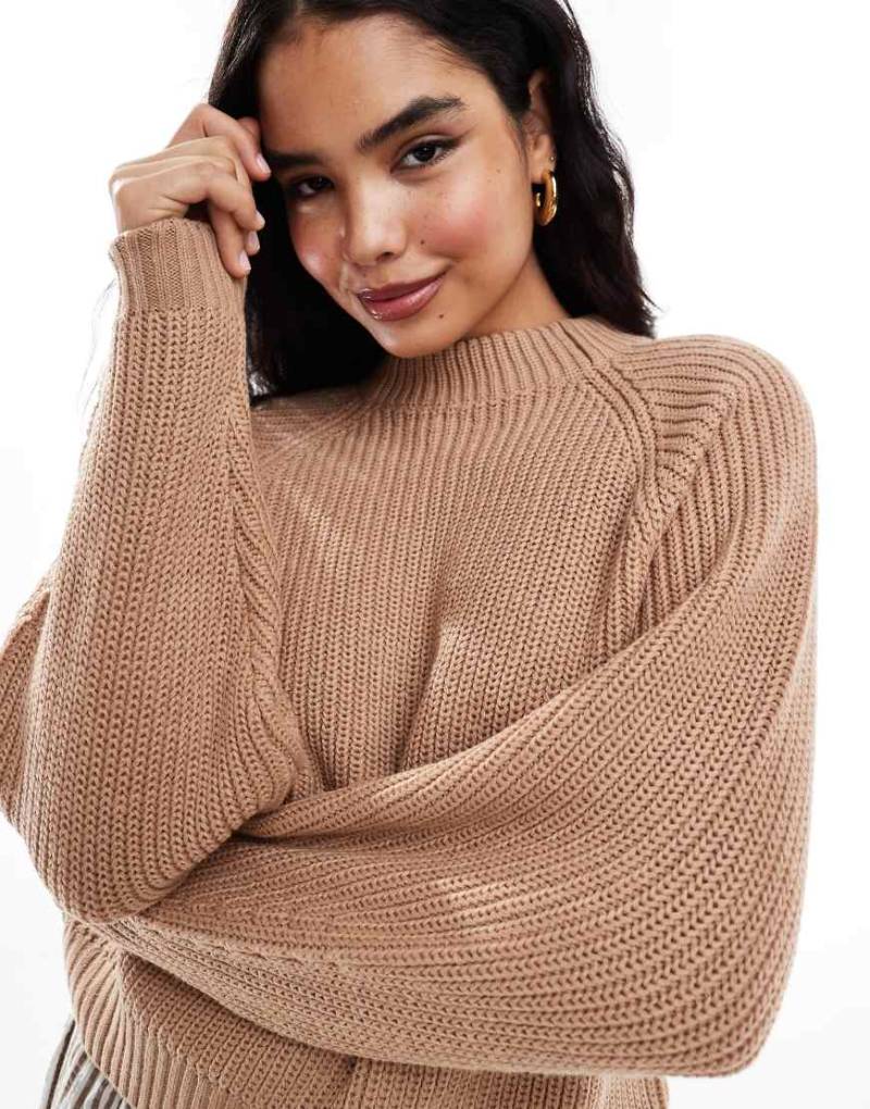 Threadbare - Hochgeschlossener Pullover in warmem Taupe-Neutral von Threadbare