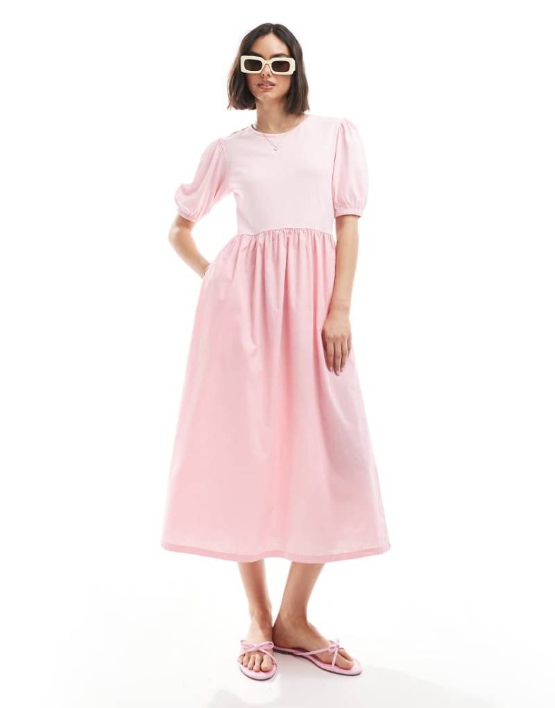 Threadbare - Hybrid-Midikleid aus Baumwolle in Rosa von Threadbare