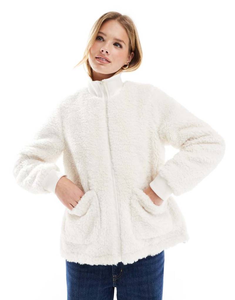 Threadbare - Jacke aus Teddyfell in Ecru mit durchgehendem Reißverschluss-Weiß von Threadbare