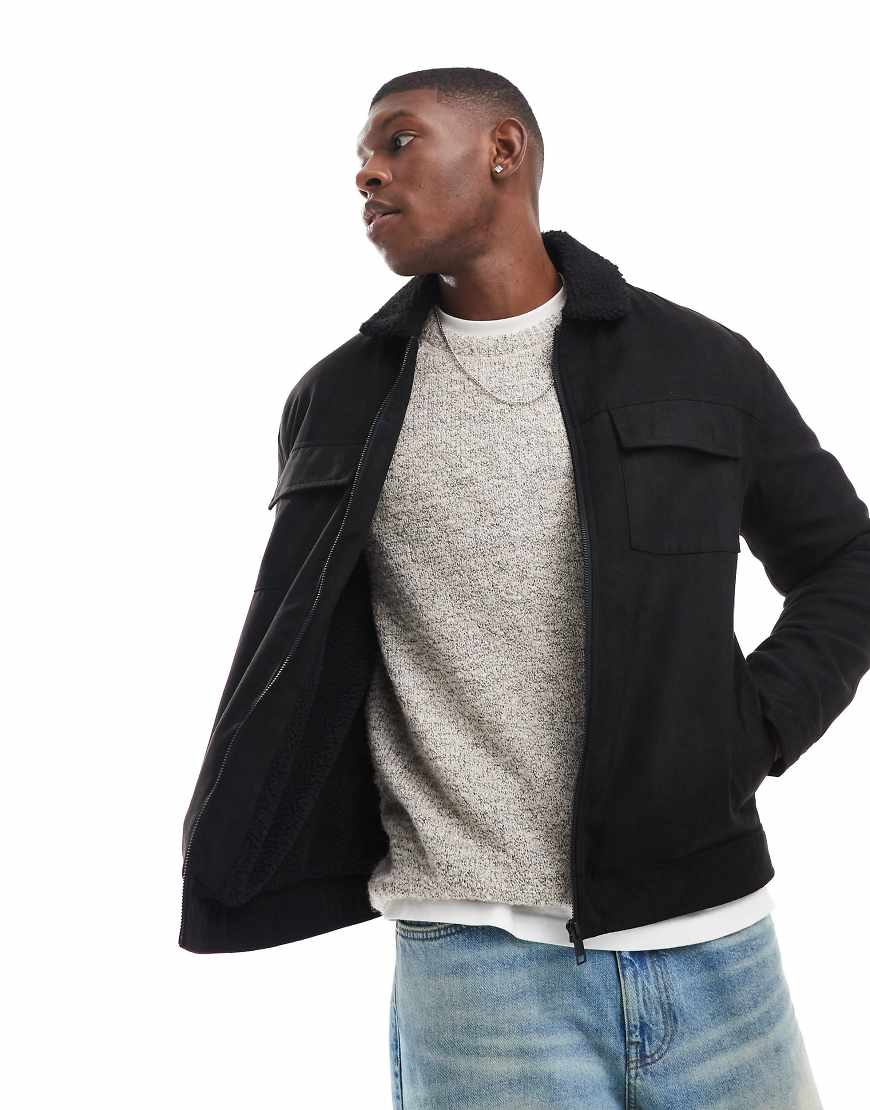 Threadbare - Jacke aus Wildlederimitat in Schwarz mit Teddyfutter Threadbare - Jacke aus Wildlederimitat in Schwarz mit Teddyfutter von Threadbare