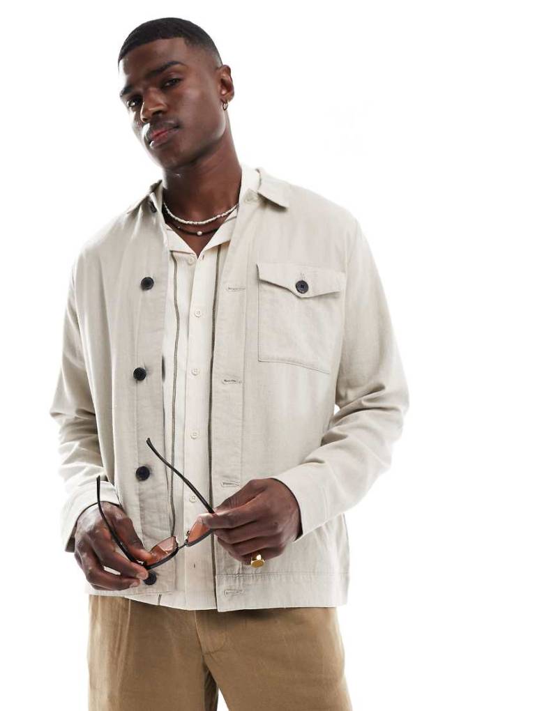 Threadbare - Jacke in Steinbeige mit Leinenanteil und Knopfleiste-Neutral von Threadbare