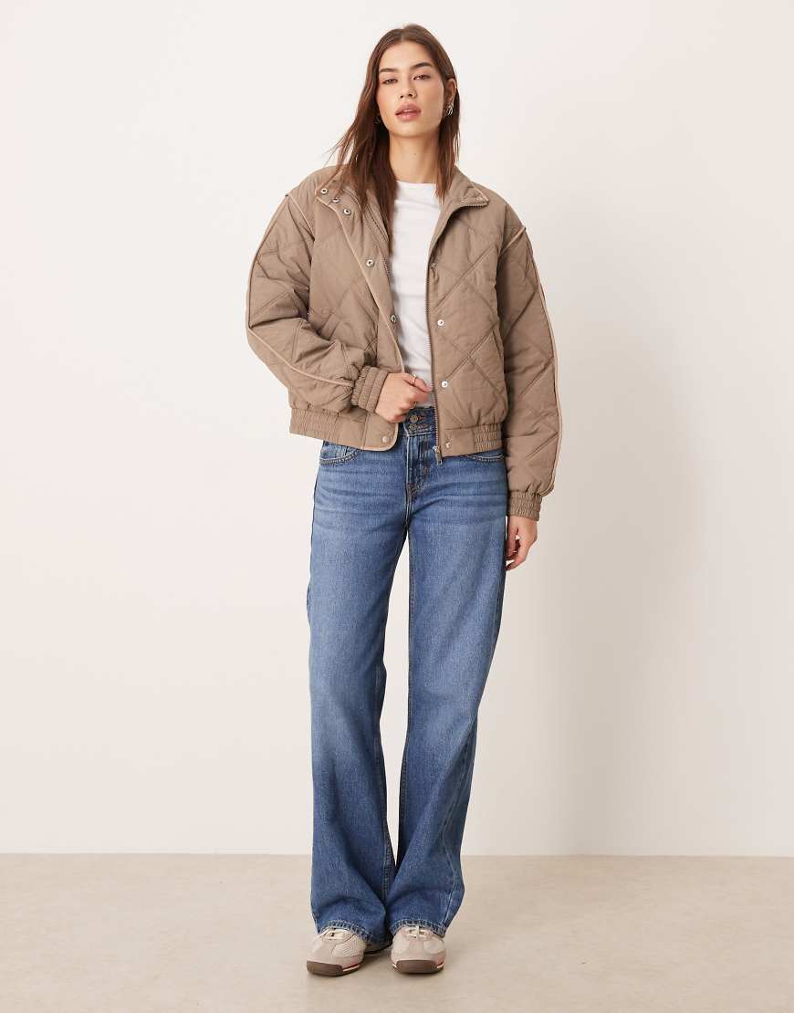 Threadbare - Jacke in Steinbeige mit Rautensteppung-Neutral von Threadbare