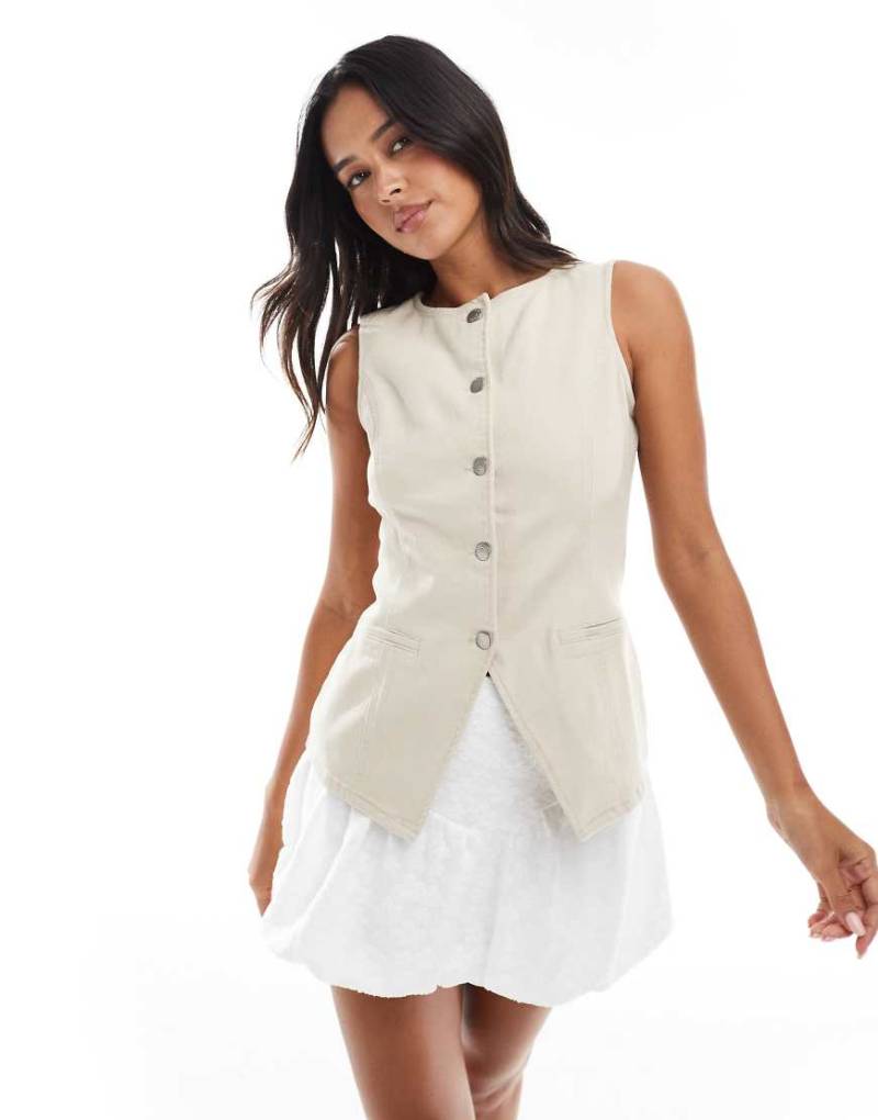 Threadbare - Jeansweste in Stein-Weiß von Threadbare