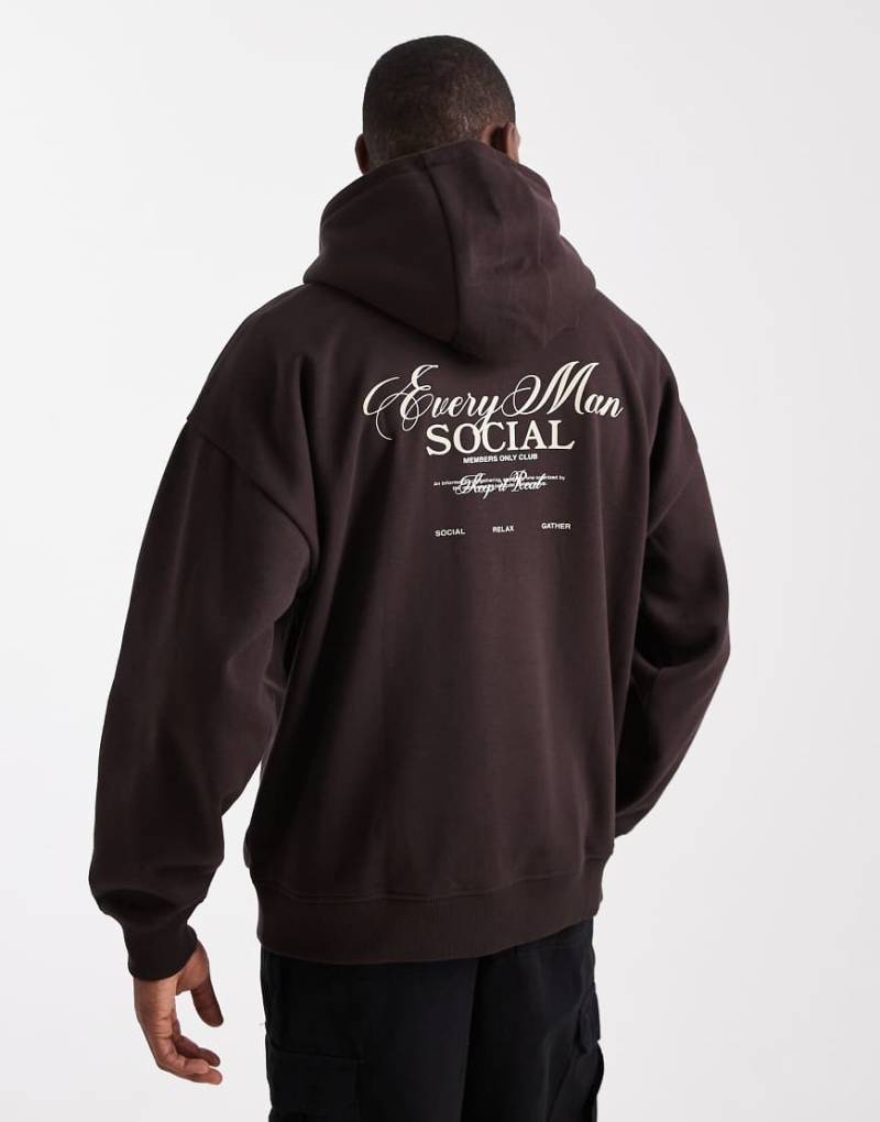 Threadbare - Jersey-Kapuzenpullover in Schokoladenbraun mit Rückenprint-Brown von Threadbare