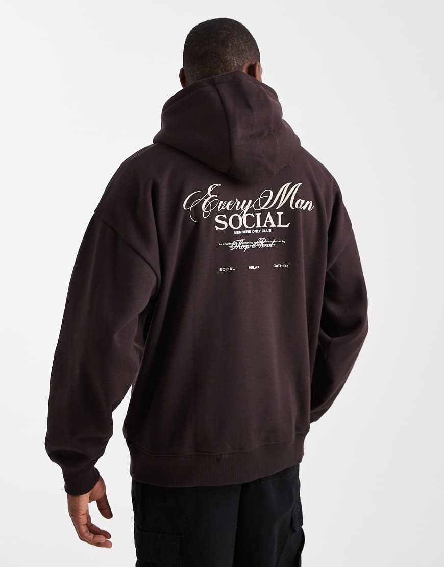 Threadbare - Jersey-Kapuzenpullover in Schokoladenbraun mit Rückenprint-Brown von Threadbare