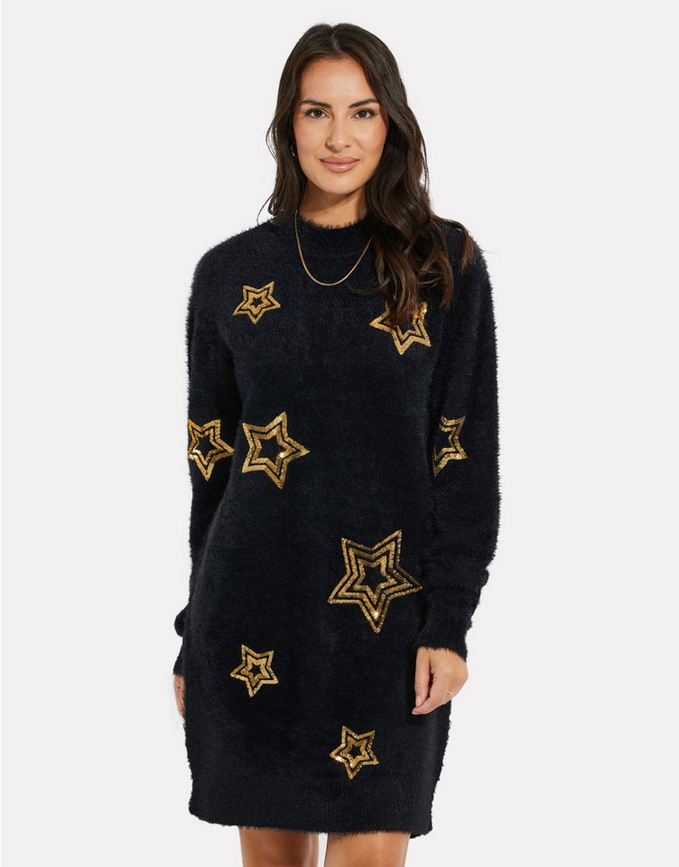 Threadbare Jerseykleid Stars Xmas mit glitzernden Pailletten von Threadbare
