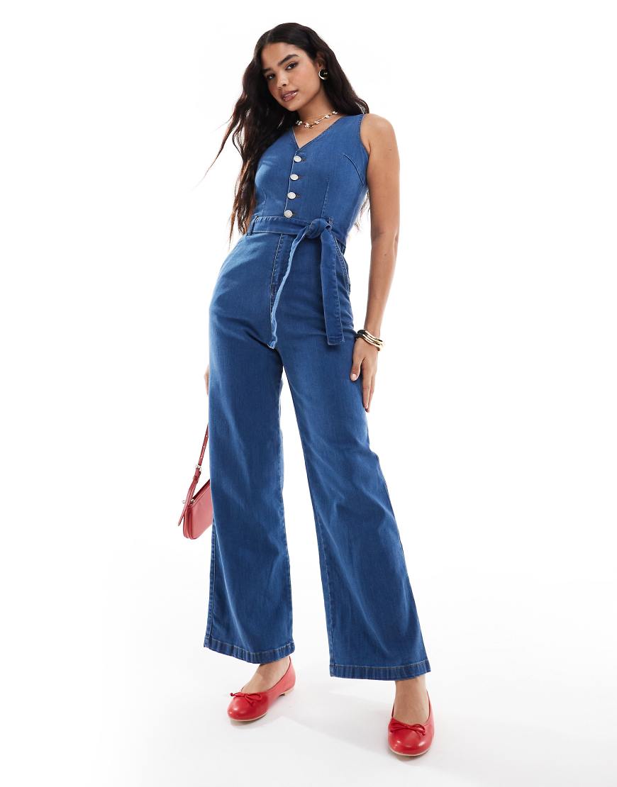 Threadbare - Jumpsuit aus Denim in mittelblauer Waschung von Threadbare