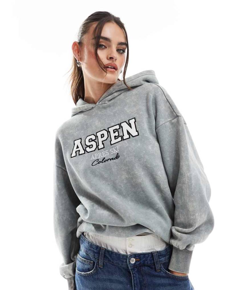 Threadbare - Kapuzenpullover in verwaschenem Grün mit Ski-Print von Threadbare