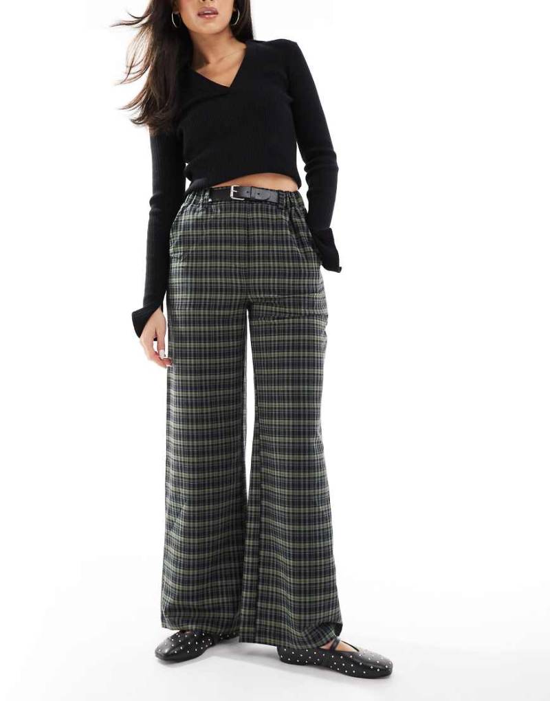 Threadbare - Karierte Hose in Marineblau mit weitem Bein von Threadbare