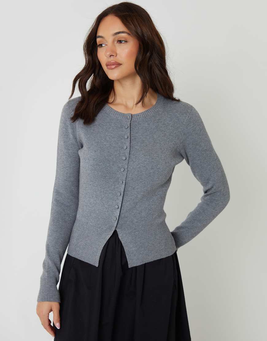 Threadbare - Kompakte Strickjacke in Marineblau mit Rundhalsausschnitt-Grau von Threadbare