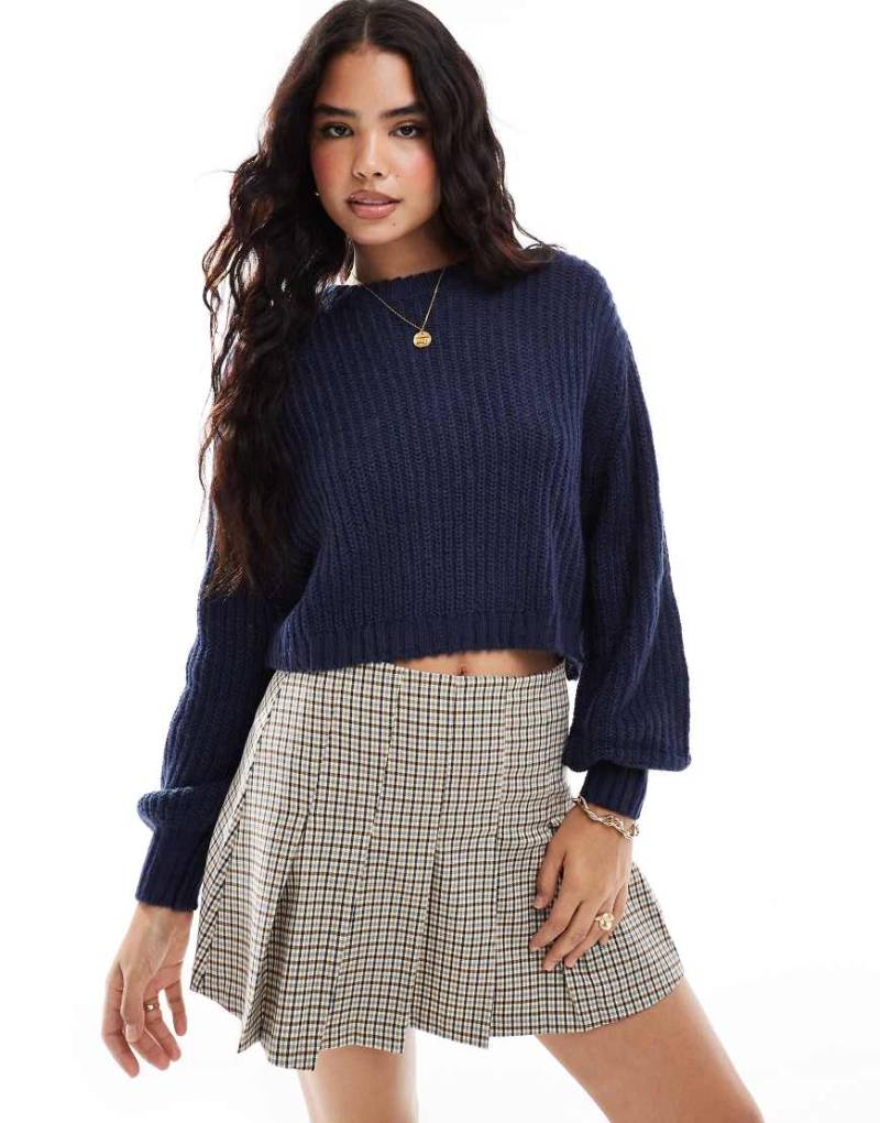Threadbare - Kurz geschnittener Pullover in Marineblau mit Rundhalsausschnitt von Threadbare