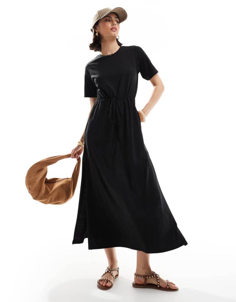 Threadbare - Kurzärmliges Hänger-Midikleid in Schwarz von Threadbare