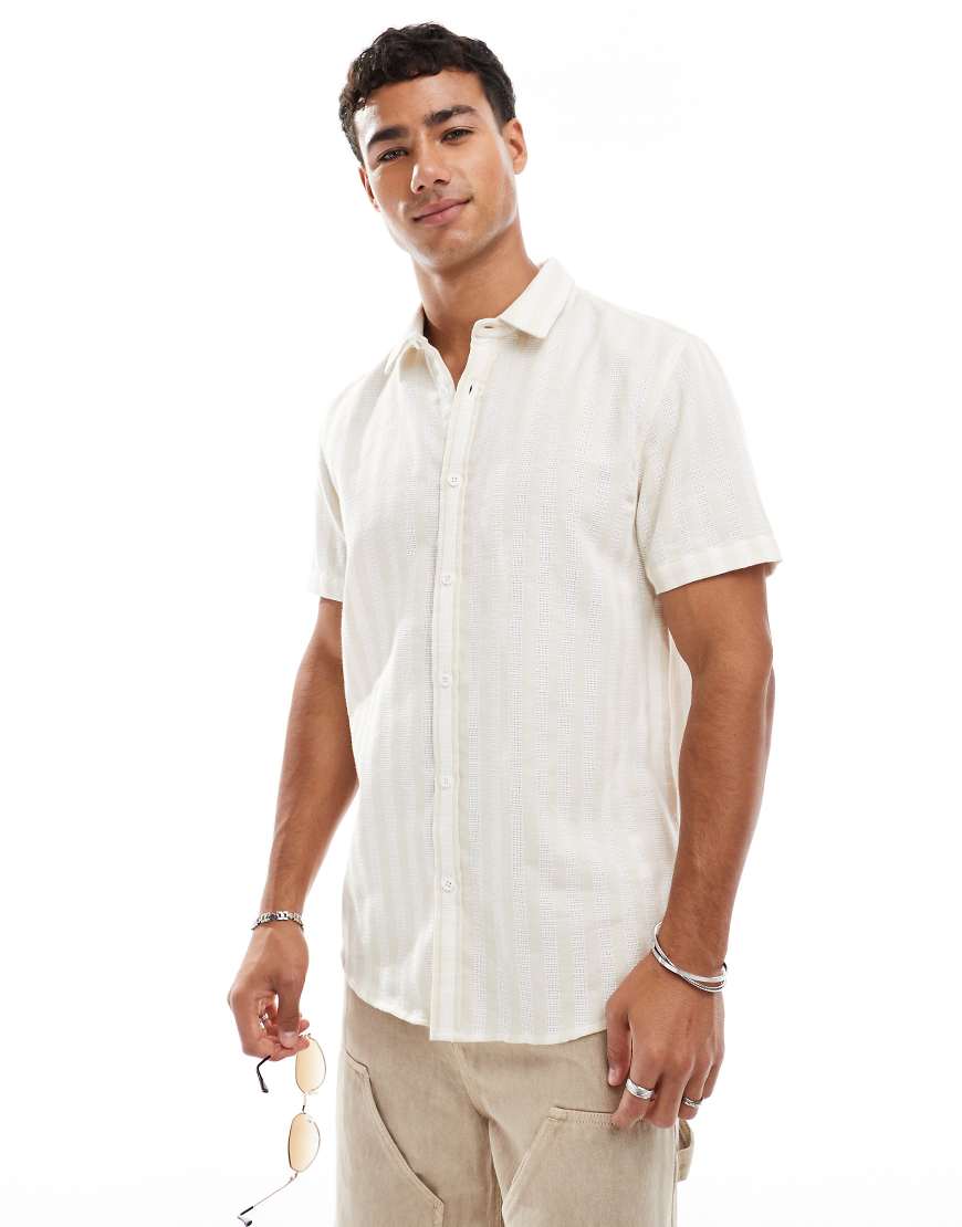 Threadbare - Kurzärmliges Hemd in Beige und Weiß gestreift-Neutral Threadbare - Kurzärmliges Hemd in Beige und Weiß gestreift-Neutral von Threadbare
