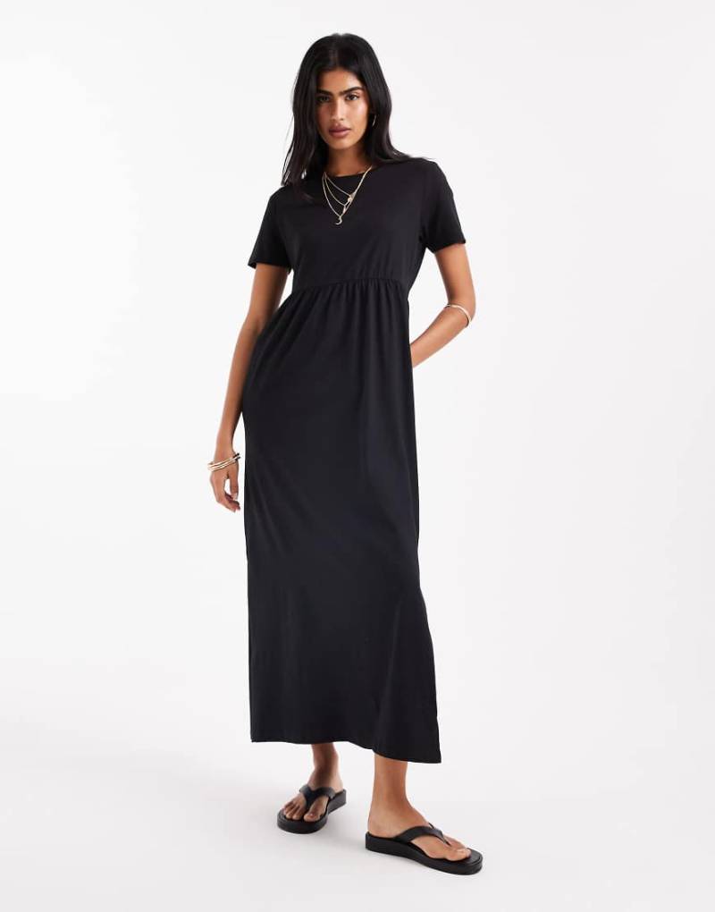 Threadbare - Kurzärmliges Midikleid aus Jersey in Schwarz mit tief angesetzter Taille von Threadbare