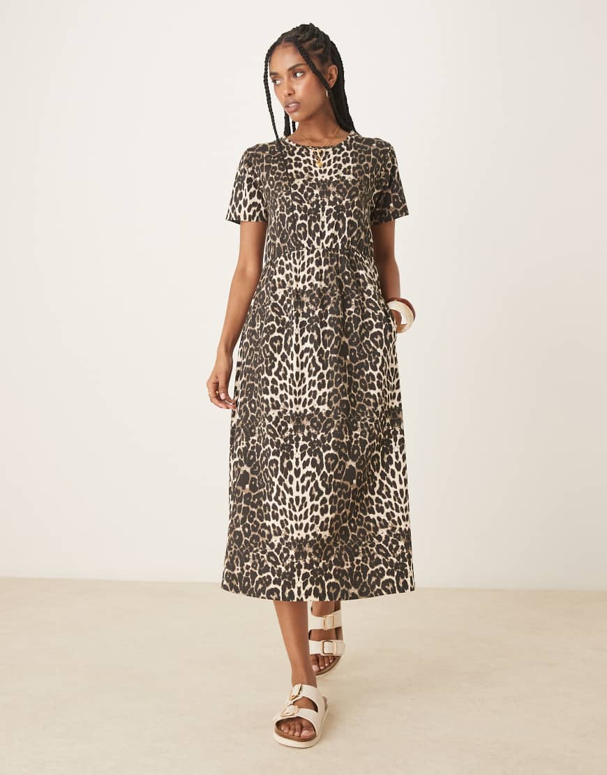 Threadbare - Kurzärmliges Midikleid aus Jersey mit Leopardenprint und Tasche-Bunt Threadbare - Kurzärmliges Midikleid aus Jersey mit Leopardenprint und Tasche-Bunt von Threadbare