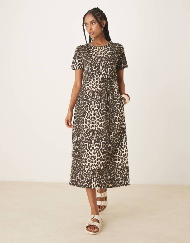 Threadbare - Kurzärmliges Midikleid aus Jersey mit Leopardenprint und Tasche-Bunt von Threadbare