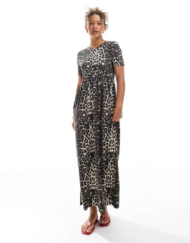 Threadbare - Kurzärmliges Midikleid aus Jersey mit Leopardenprint und tiefer Taille-Bunt von Threadbare