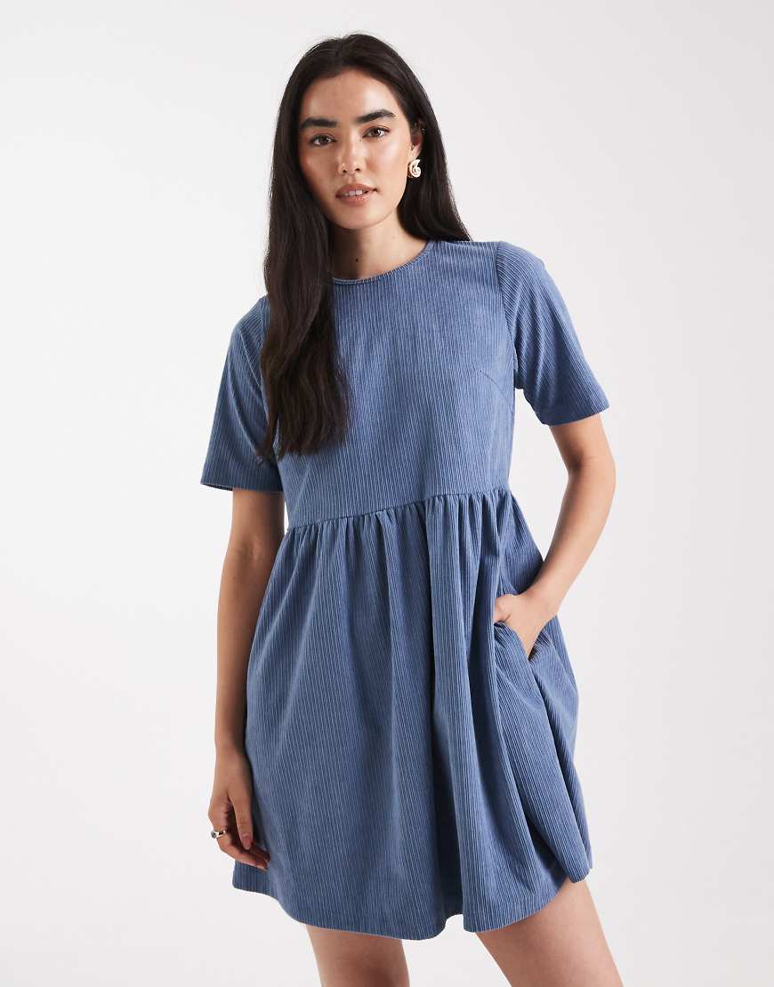 Threadbare - Kurzärmliges Minikleid aus Baumwoll-Cord in Blau von Threadbare