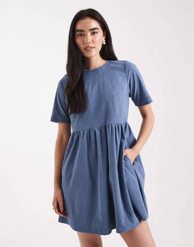Threadbare - Kurzärmliges Minikleid aus Baumwoll-Cord in Blau von Threadbare