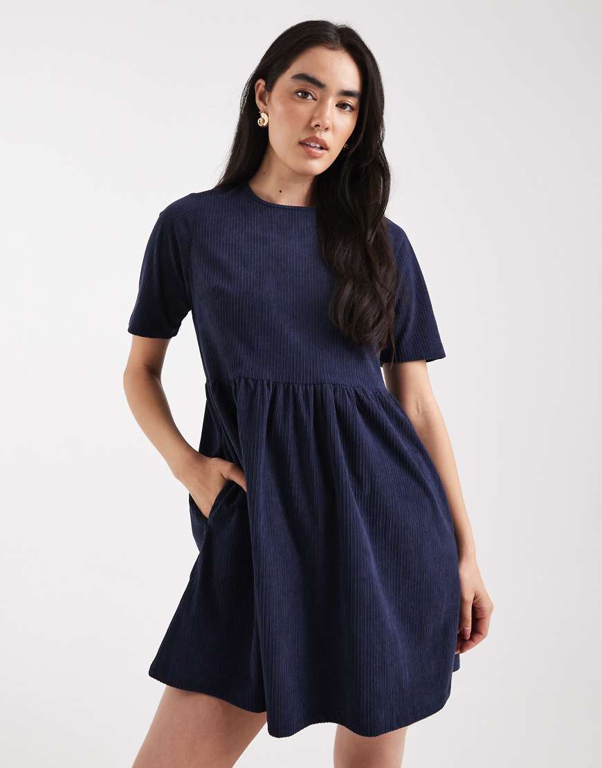 Threadbare - Kurzärmliges Minikleid aus Baumwoll-Cord in Marineblau von Threadbare