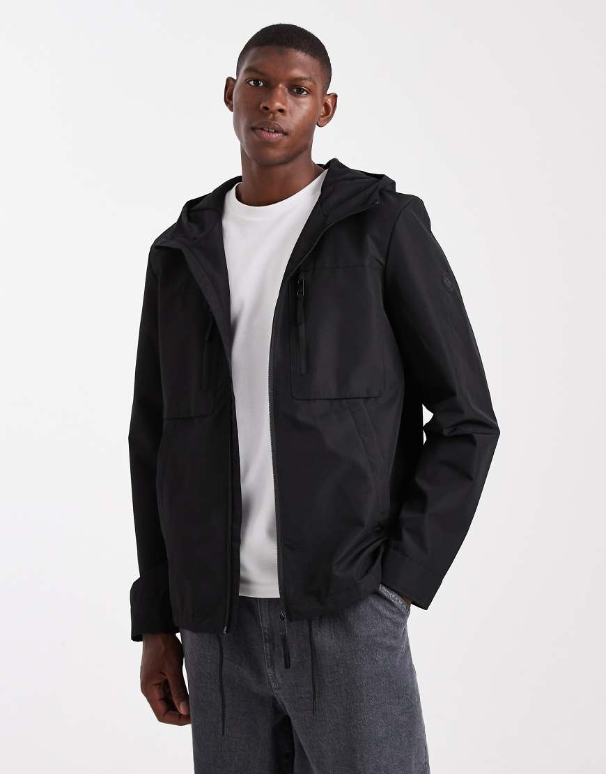 Threadbare - Kurze Windjacke in Schwarz mit Kapuze und Taschendetail von Threadbare