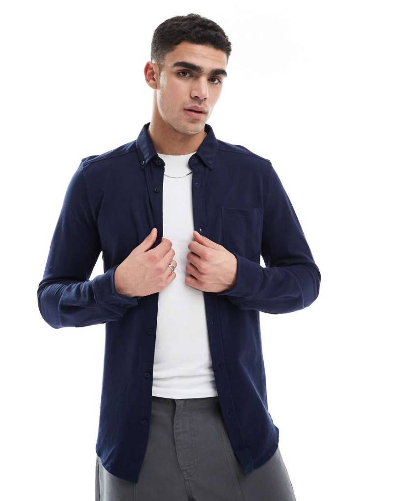 Threadbare - Langärmliges Hemd aus Pikee in Marineblau von Threadbare