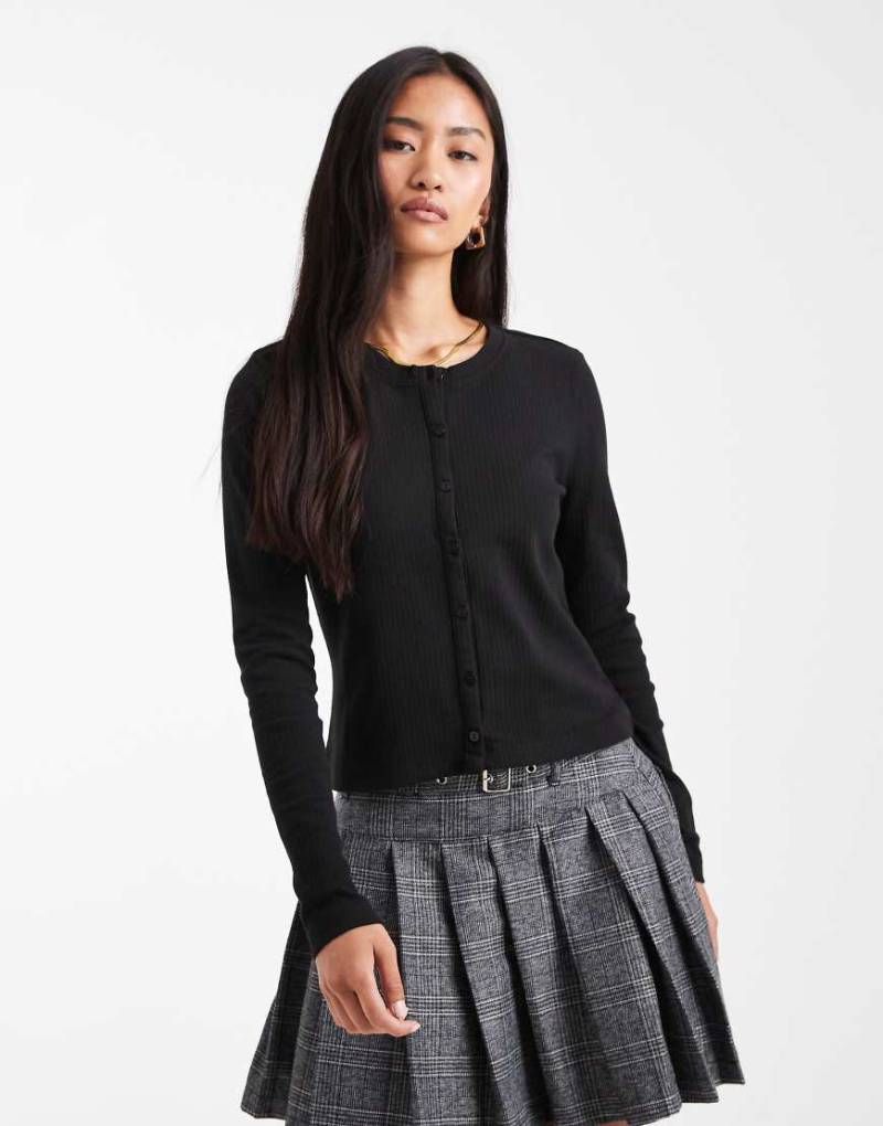 Threadbare - Langärmliges Jersey-Oberteil in Schwarz mit Knopfleiste von Threadbare