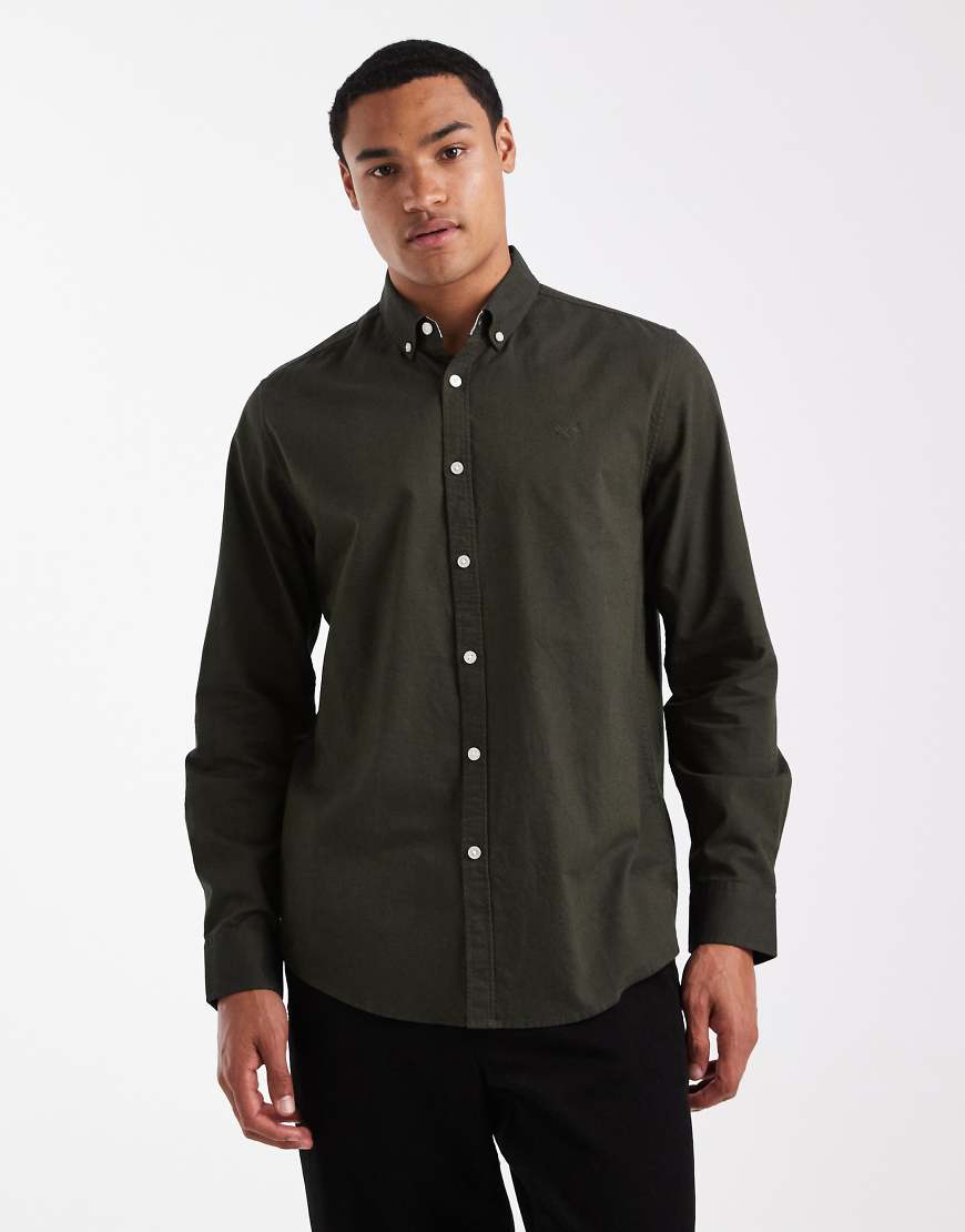 Threadbare - Langärmliges Oxford-Hemd in Khaki-Grün von Threadbare