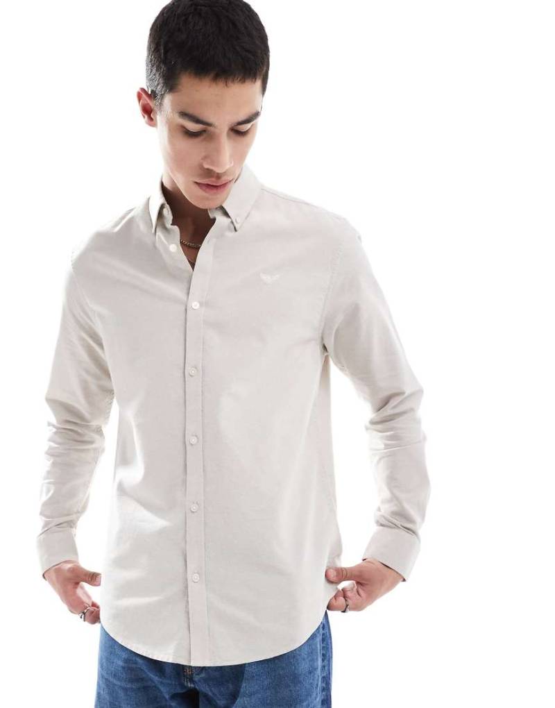 Threadbare - Langärmliges Oxford-Hemd in Steinbeige-Neutral von Threadbare