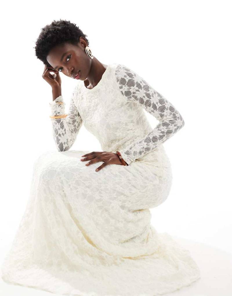 Threadbare - Langärmliges Spitzenoberteil in Elfenbein mit asymmetrischem Saum, Kombiteil-Weiß von Threadbare