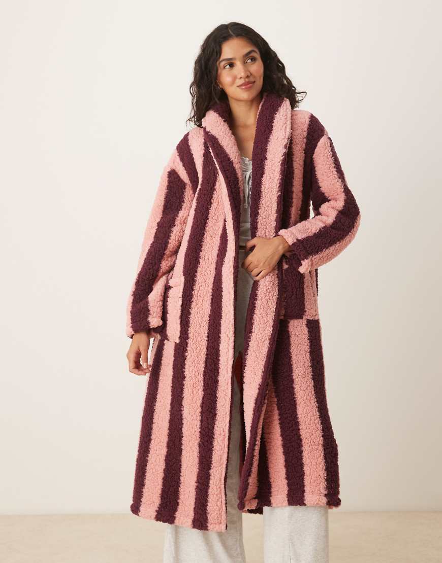 Threadbare - Langer Bademantel mit Streifen in Burgunderrot und Rosa Threadbare - Langer Bademantel mit Streifen in Burgunderrot und Rosa von Threadbare