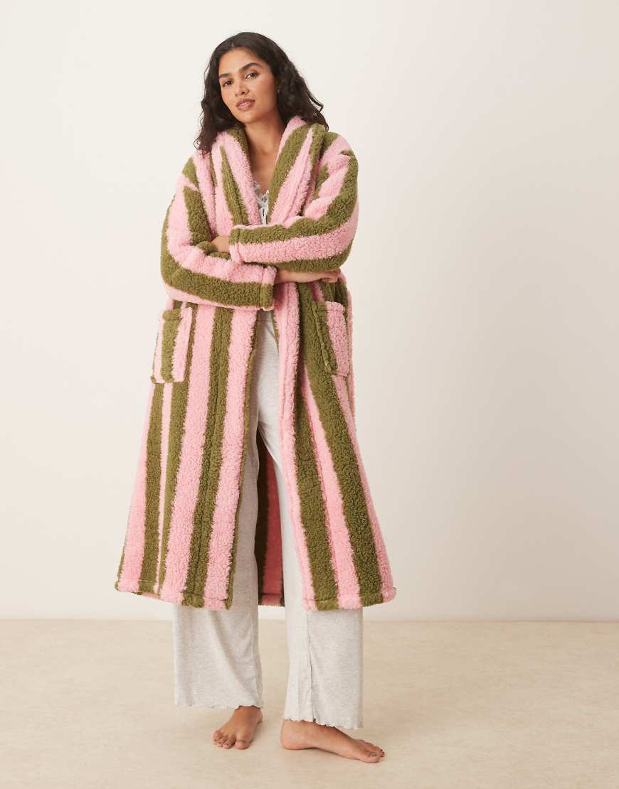 Threadbare - Langer Bademantel mit Streifen in Grün und Rosa Threadbare - Langer Bademantel mit Streifen in Grün und Rosa von Threadbare