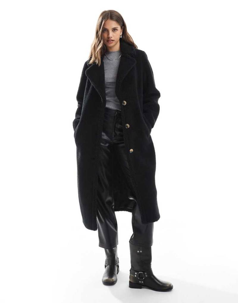 Threadbare - Langer Mantel aus Kunstpelz in Schwarz von Threadbare