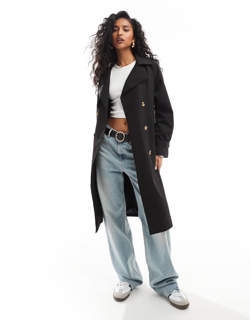 Threadbare - Leichter Longline-Trenchcoat in Schwarz Threadbare - Leichter Longline-Trenchcoat in Schwarz von Threadbare
