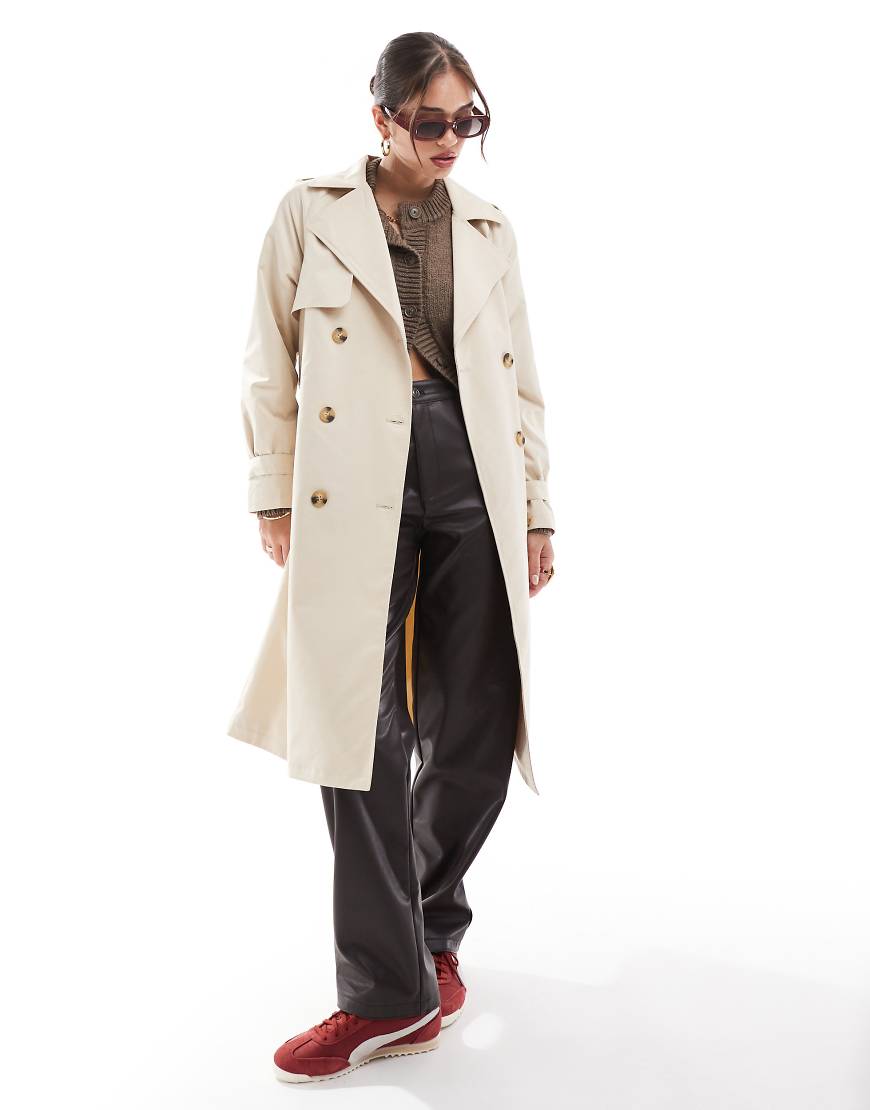 Threadbare - Leichter Longline-Trenchcoat in Stein-Neutral von Threadbare