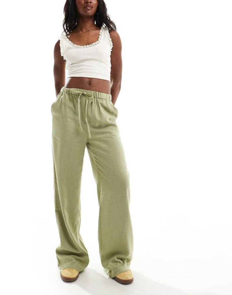 Threadbare - Leinenmix-Hose in Grün mit elastischem Bund von Threadbare