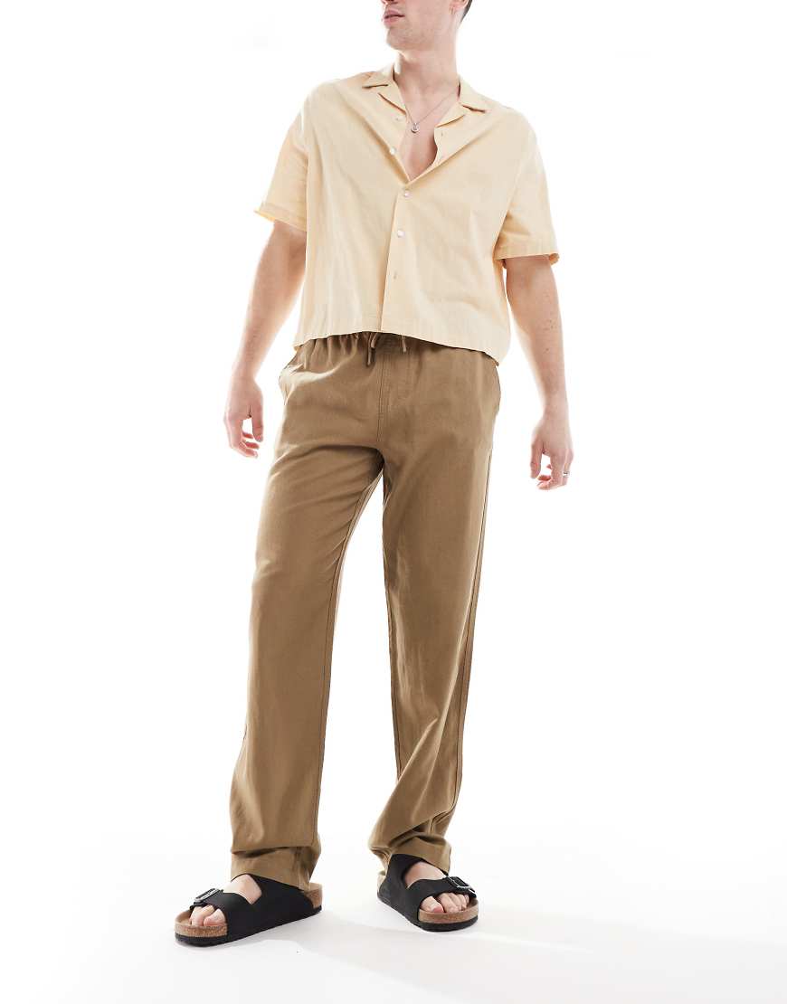 Threadbare - Locker geschnittene Hose in dunklem Steinbeige-Neutral von Threadbare