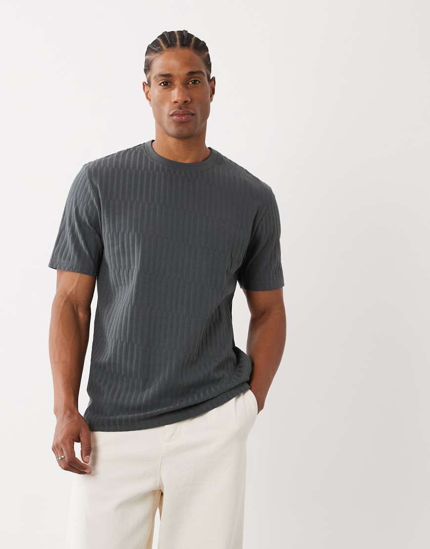 Threadbare - Locker geschnittenes T-Shirt in Anthrazit mit Rundhalsausschnitt-Grau von Threadbare
