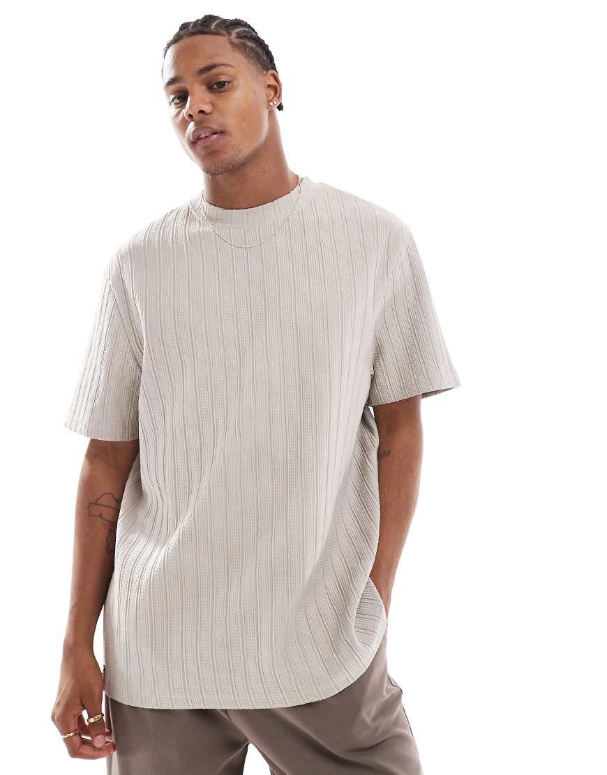 Threadbare - Lockeres T-Shirt in Taupe mit strukturierten Streifen-Neutral von Threadbare