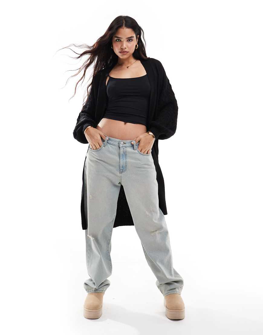 Threadbare - Longline-Strickjacke in Schwarz mit Zopfmuster von Threadbare