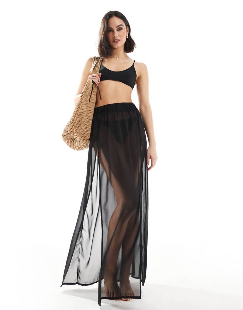 Threadbare - Transparenter Strand-Maxirock in Schwarz von Threadbare